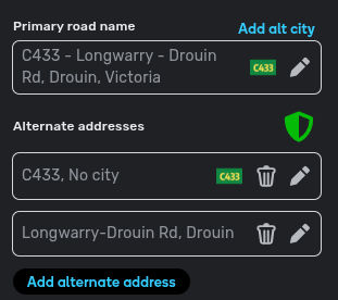 Road Shields with Alt Streets and label
