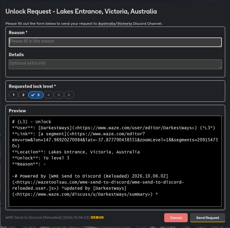 Unlock Request in modal